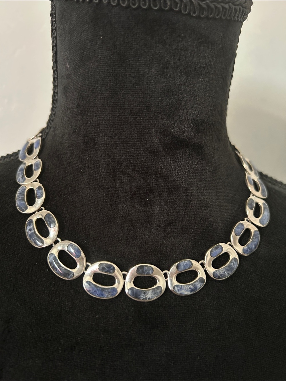 Blue Inlay Silver Link Necklace - Women Jewelry